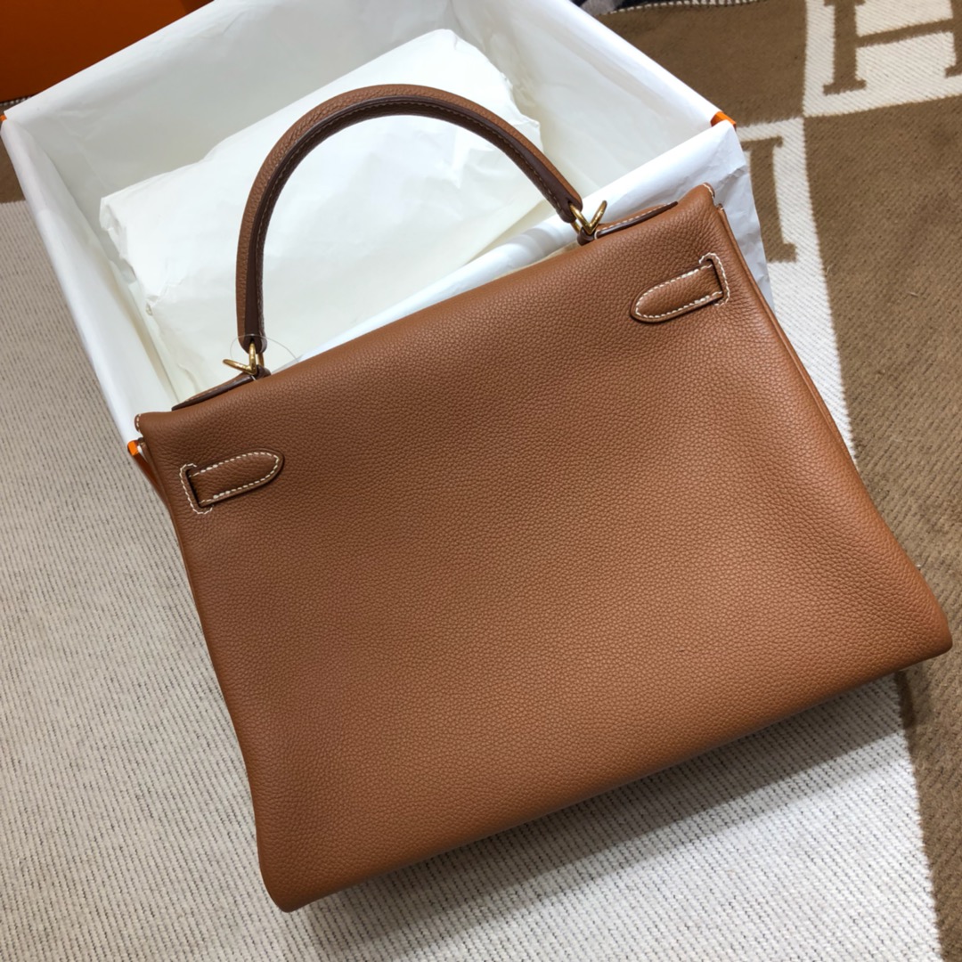 Hermes Kelly 32cm Handbag Shoulder Bag in Brown Togo Leather